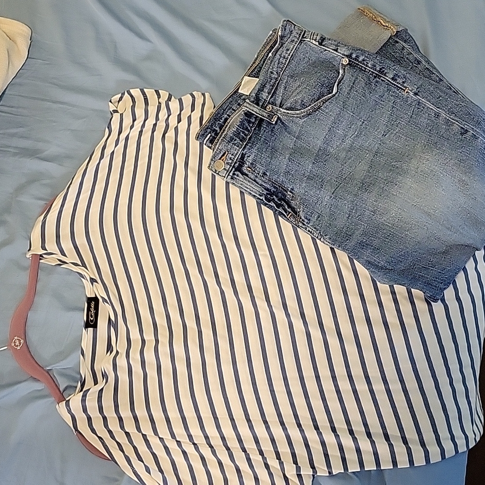 Collette shirt size L, white and blue